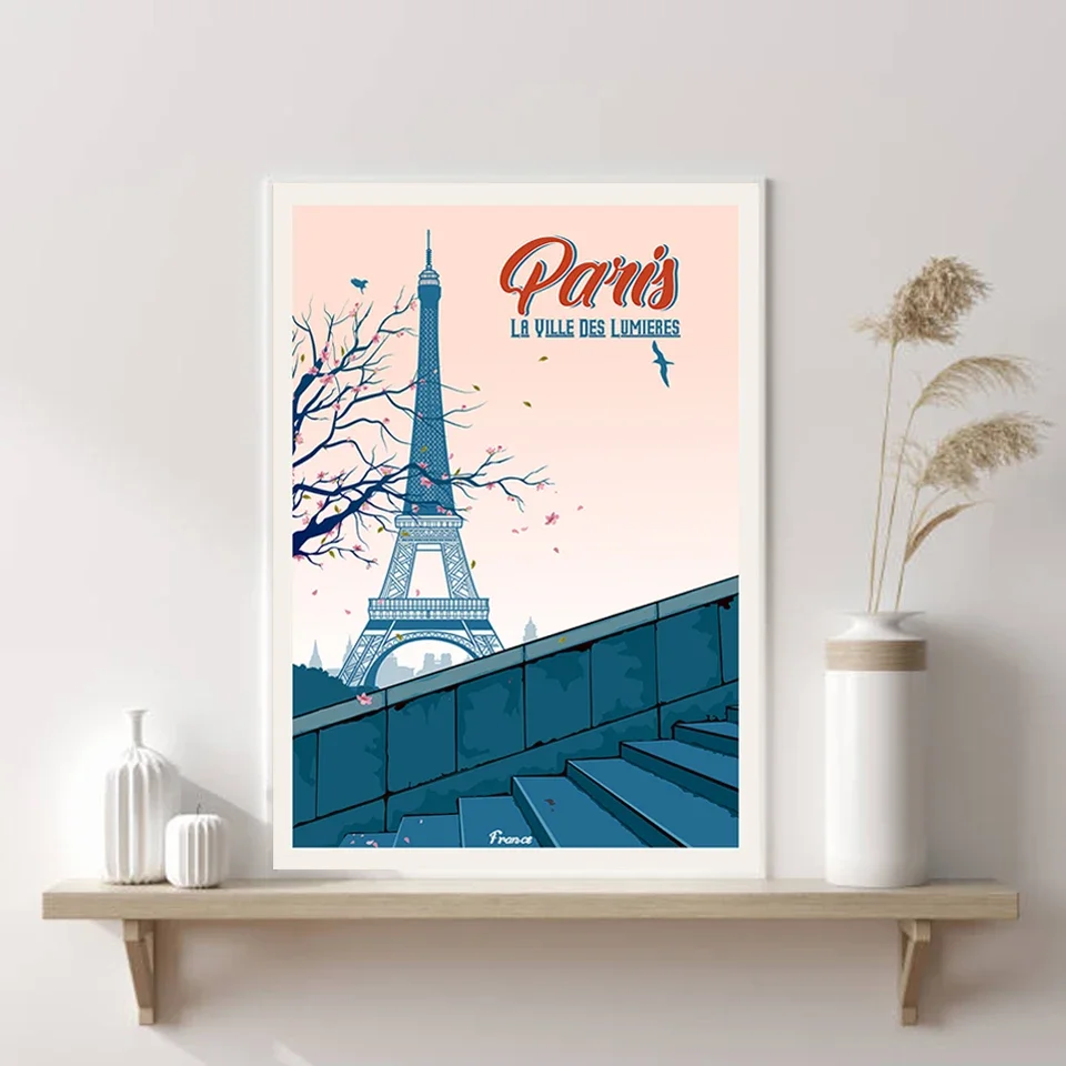 Paris France Poster Vintage Style Travel Wall Art  Canvas Painting Picture Home Decor For Living Room Wall Stickers Gift