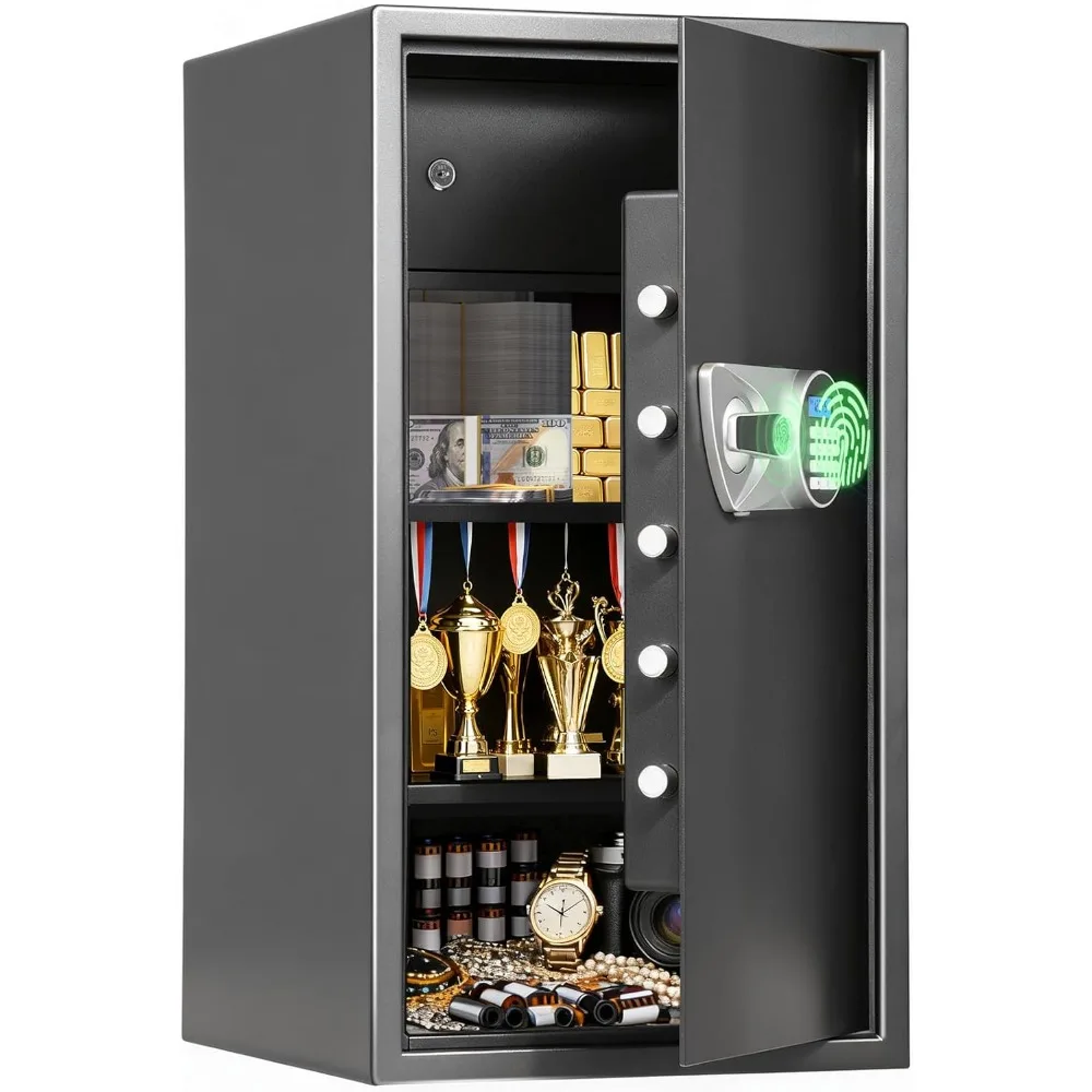 Großer Safe für Zuhause, 3,9 Cub-Fingerabdruck-Sicherheitssafe mit LCD-Display, Dual-Alarm, verstellbare Regale, Wandmontage, Sicherheitsbox