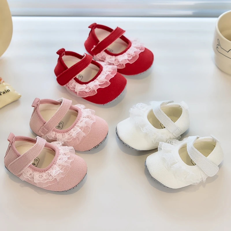

Girls Ruffle Princess Shoes Soft Sole Infant Lace Trim Mary Jane Shoes Baby First Walker Shoes Anti-slip 2026 Spring Summer New