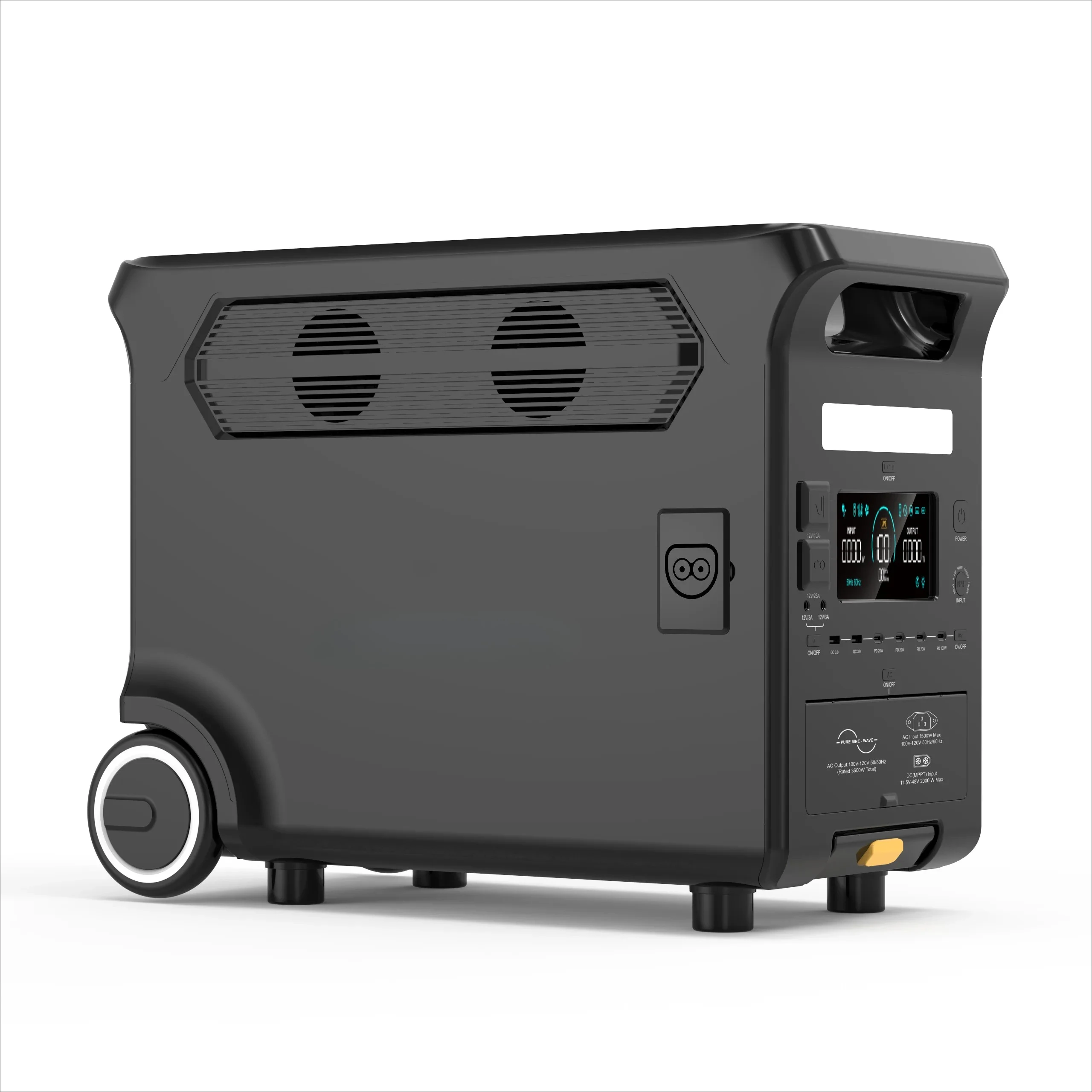 3840Wh 3600W Portable Power Station Solar Generator with Foldable Cart