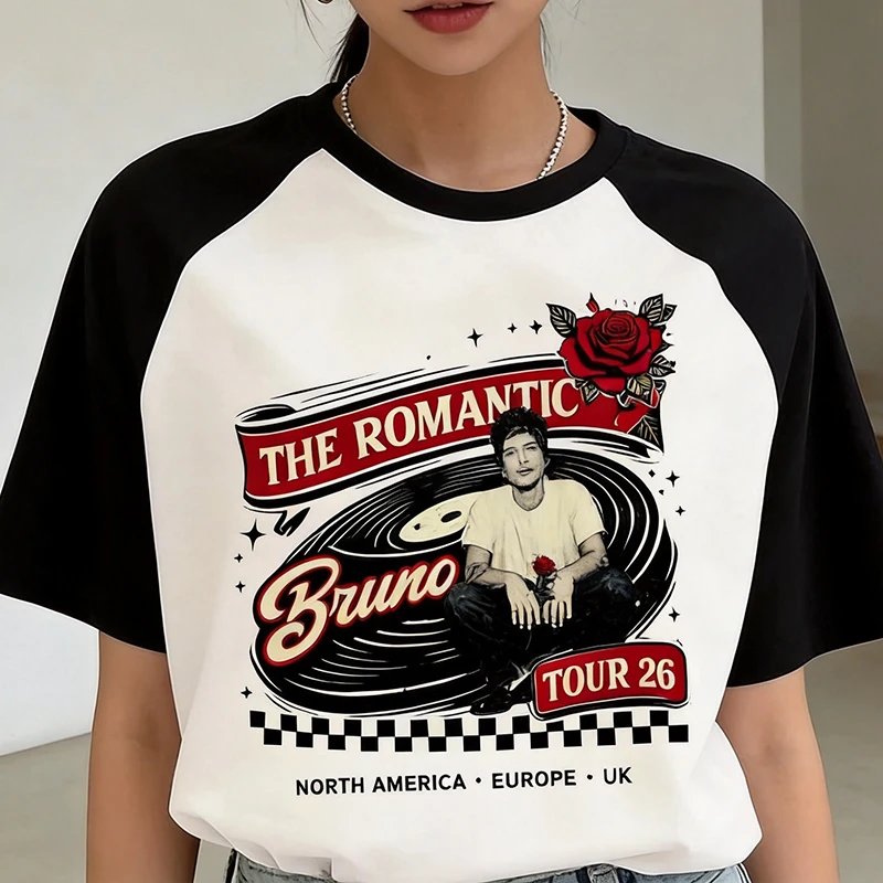 Y2k Bruno Mars The Romantic Tour 2026 T Shirt Fashion Casual Short Sleeve Tshirt 90s Vintage Print T-shirt Women's Tops Clothes