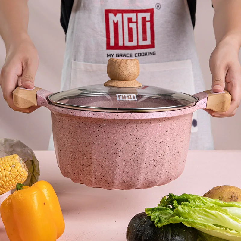 

Medical Stone Soup Pots Multi-functional Non-stick Stew Pot Pink Kitchenware Induction Cooker Open Fire Universal Cooking Pot