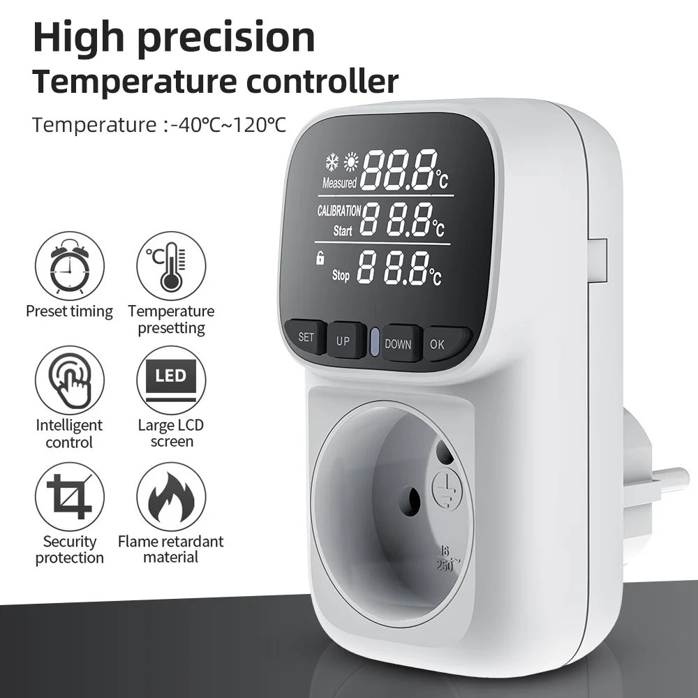 16A 220V Thermostat Digital Temperature Controller Outlet Sensor Socket With Timer Switch Heating Cooling For Aquaculture