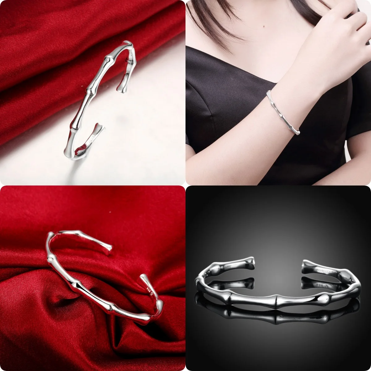 925 sterling Silver creative Bamboo joint bangle Bracelets for Women adjustable Fashion Party Wedding Jewelry Anniversary Gifts
