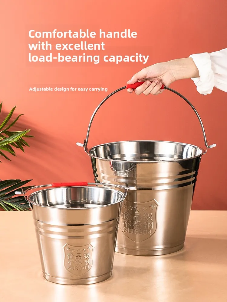 

Large Capacity Stainless Steel 304 Water Bucket with Lid Handheld Hotel Portable Iron Barrel round Barrel Home Cleaning Tools