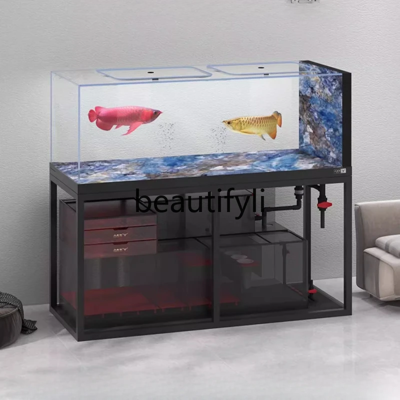 

Slate Ultra White Glass Living Room Household Large Dragon Tank Jiluo Tank Screen Bottom Filter