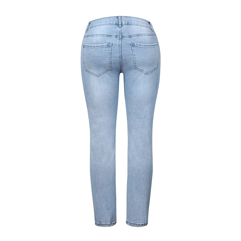2023 New Women's Spring and Summer Stretch Wash Ripped Straight Street Style Denim Trousers Casual Office All-match Jeans Lady