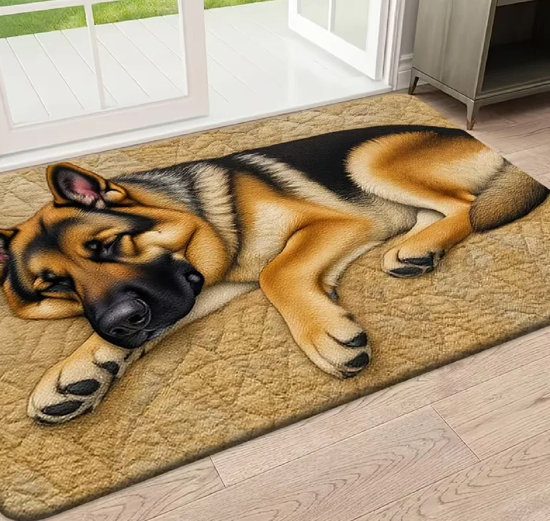 Fun German Shepherd Rest Printed Door Mat Non Slip Bedroom Kitchen Dining Room Soft and Practical Festival Decoration Door Mat
