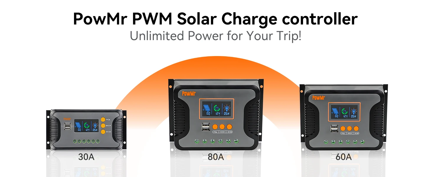 Imagem -06 - Controlador de Carga Solar Pwm 80a 60a 30a 12v 24v 36v 48v Regulador Solar Automático Display Lcd com Usb Duplo Apto para Baterias de Lítio