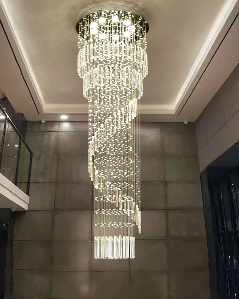 Modern K9 Crystal Chandelier Long Staircase Lights Crystal Light Spiral Ladder Luxury Crystal Hanging Fixtures Crystal Chandelie