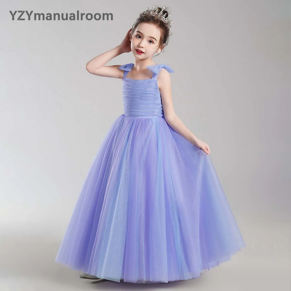 Prawdziwe zdjęcia dziewczyny długi korowód Birthday Party Tulle Princess Dress Junior suknia koncertowa cekiny świąteczne wesele eleganckie