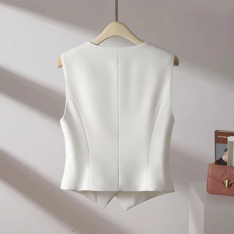 White Suit Vest 2023 Fall New Casual Slim Reduce Waist Sleeveless Short Jacket Simple Fashion Senior Sense of Vest for Women