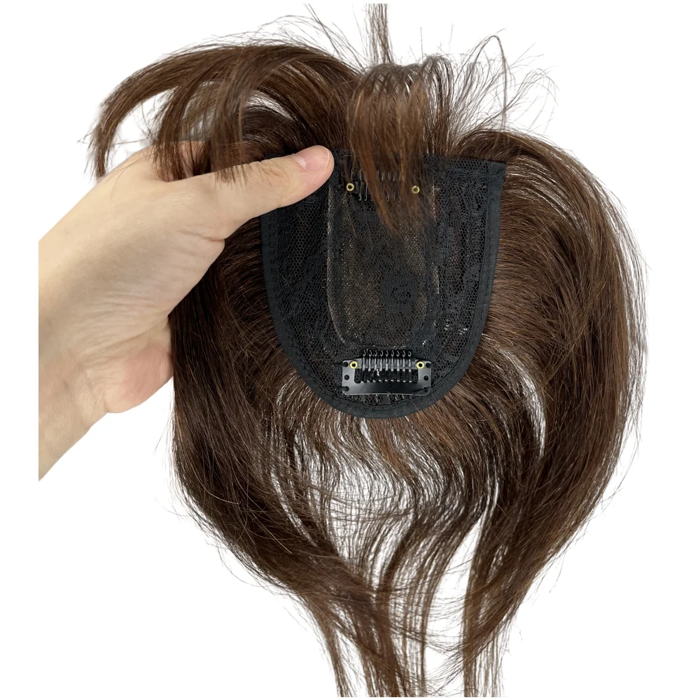 25cm 100% postiches de cheveux humains pour femmes pinces à cheveux dans l'extension de Toppers pour femme toupet frange droite couverture cheveux gris