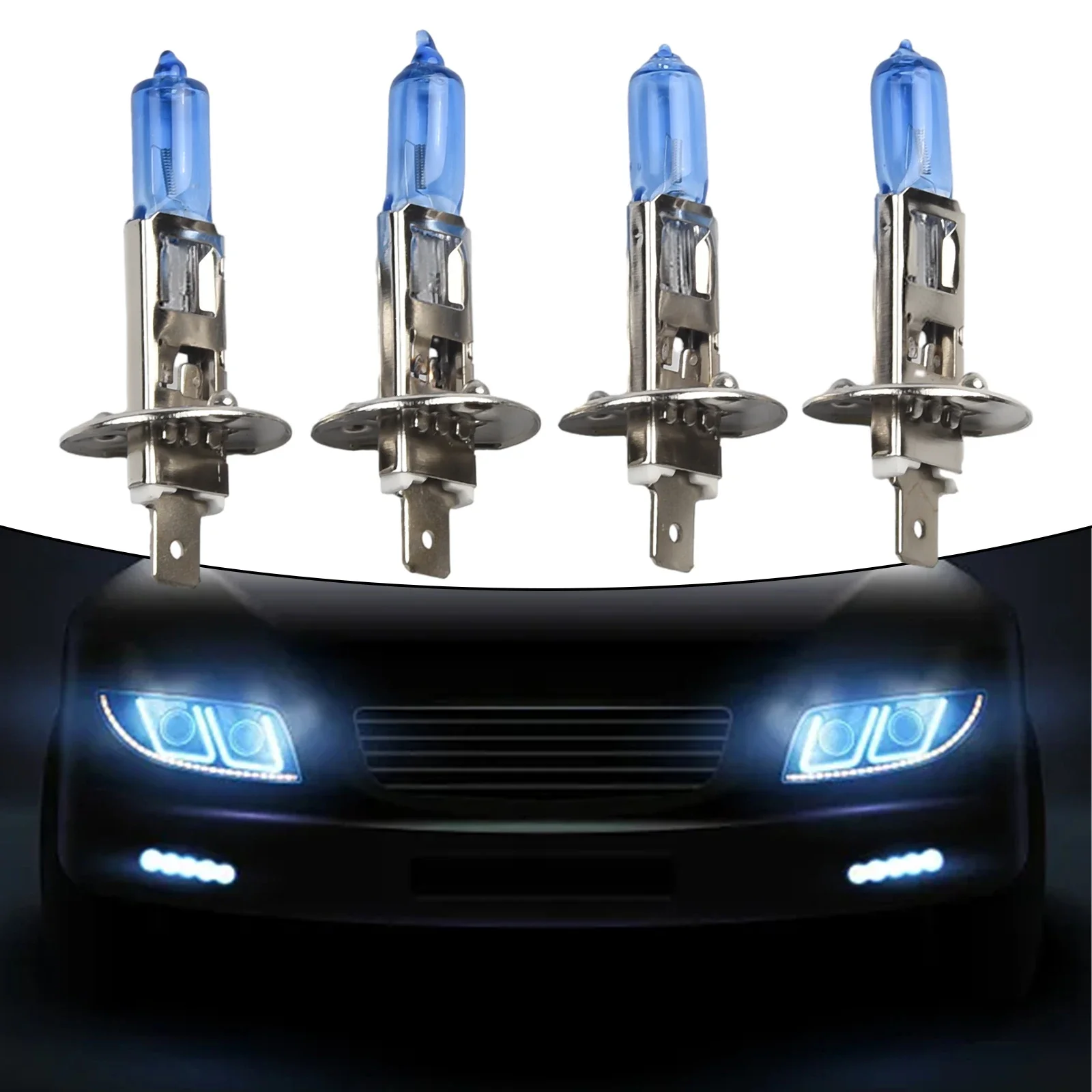 4PCS H1 Halogen Headlight White Light Lamp High/Low Beam 12V DC 6000K Bulb 55W 2000LM White Light  Aluminum Alloy Oxidation Resi