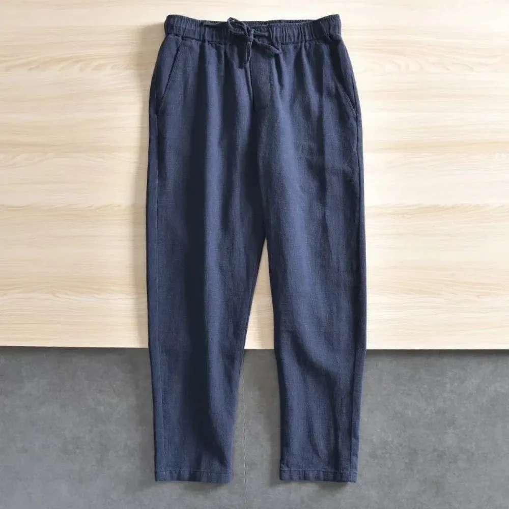 Men's Cotton Linen Pants Solid Color Simple Style Breathable Lightwieght Elastic Waist Straight Leg Male Casual Cozy Trousers view 5