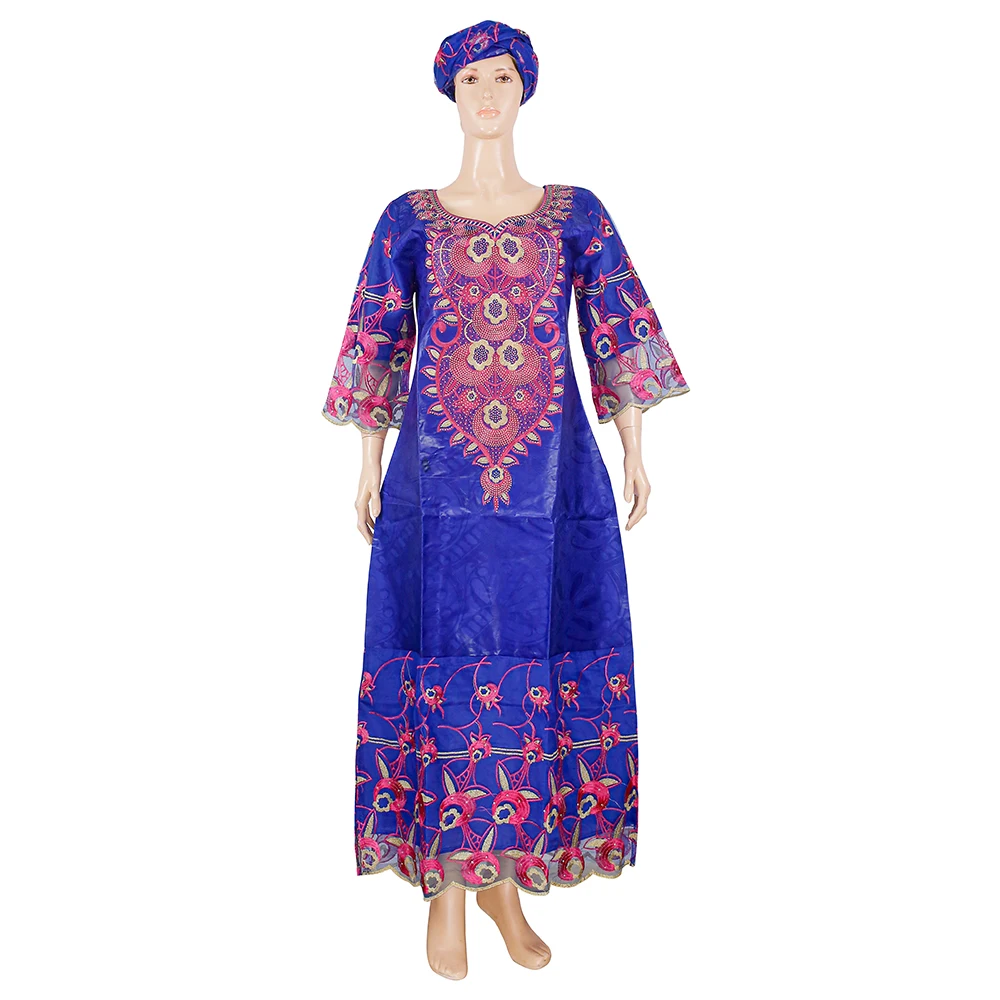 

H&D Embroidery Dresses African Clothes For Women Traditional Bazin Riche Maxi Dress Women Nigerian Blue Purple Party Wedding