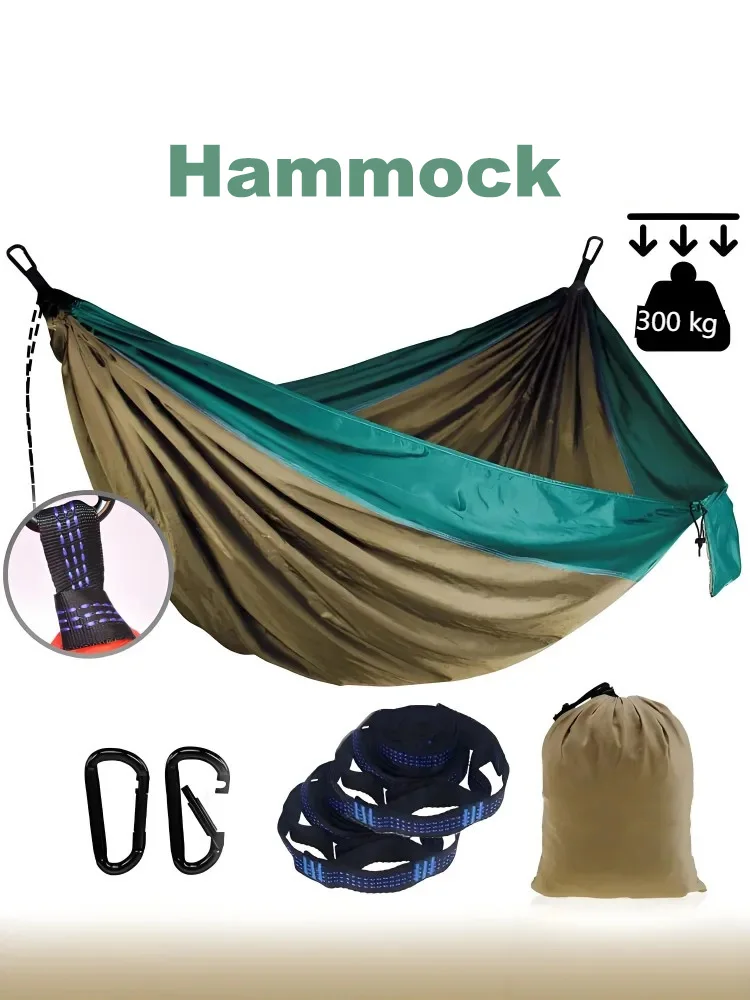 Single Person Portable Outdoor Camping Hammock With Nylon Color Matching Hammock High Strength Parachute Fabric Hanging Bed