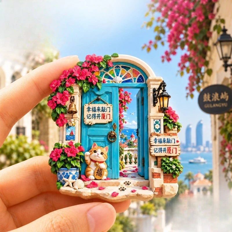 Xiamen Happiness Knock Fridge Magnet - Lucky 3D Chinese City Souvenir Unique Fujian Gift for Travel & Good Luck Decor