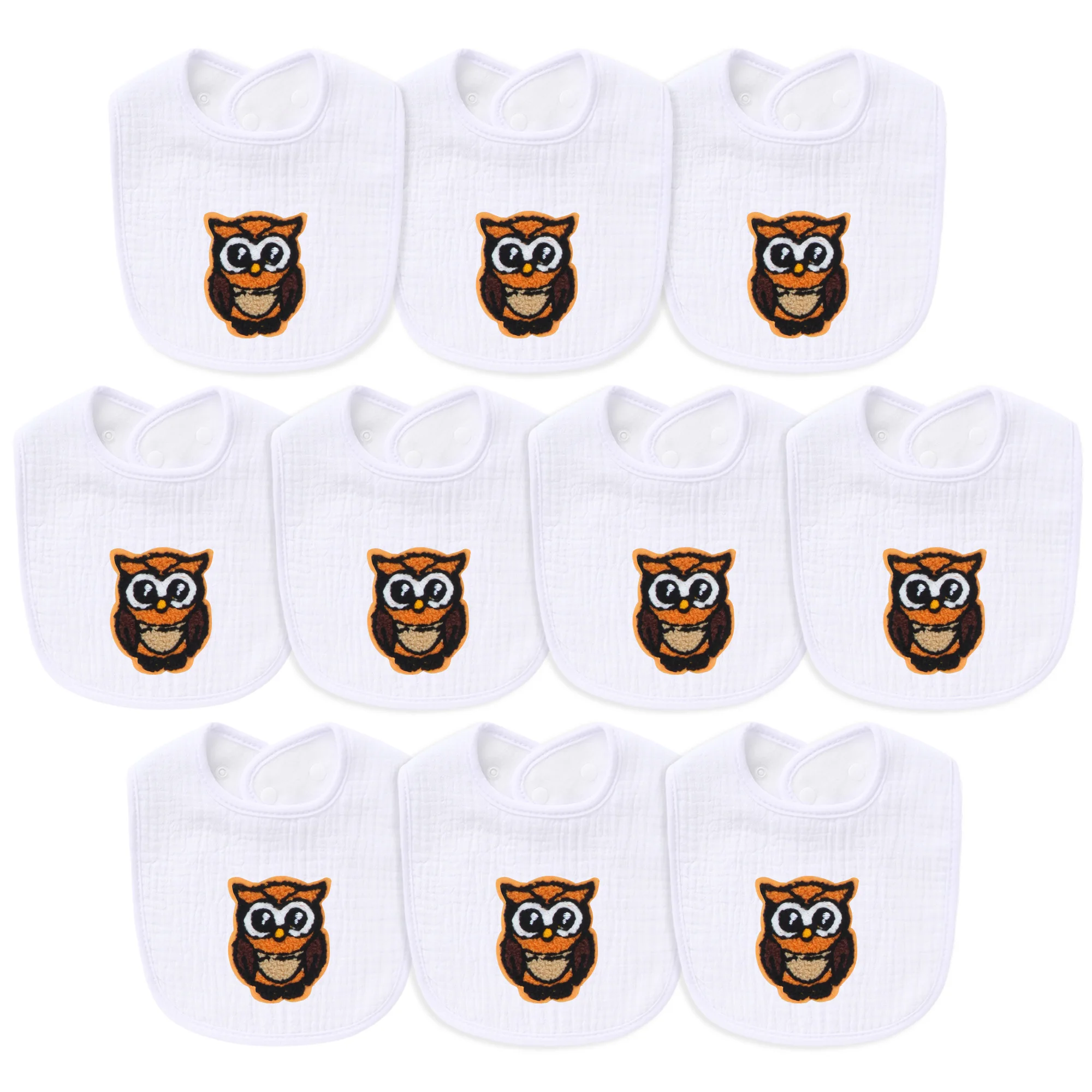 

10 Piece Soft Cotton Baby Bibs Comfortable Newborn Boys and Girls Bibs for Drooling, Teething, Feeding(Cute Owl)