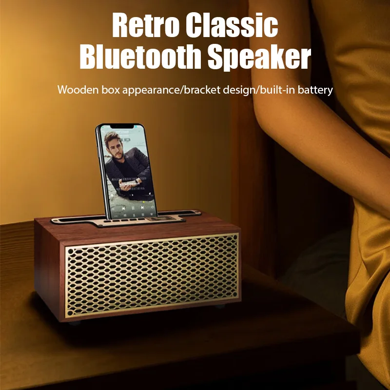 XM 5-barra Retro de madera con Bluetooth, Subwoofer estéreo de alta fidelidad, portátil, Radio FM, soporte para teléfono móvil