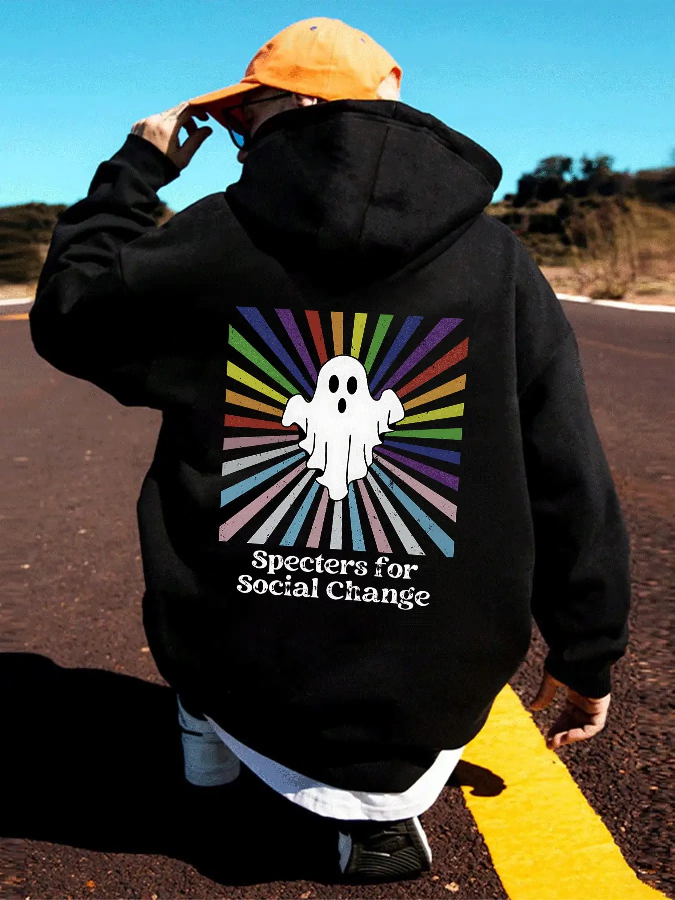 

Men's Hoodie With Ghost Print, Fun And Unique Design, Perfect For Halloween Or Everyday Casual Wear