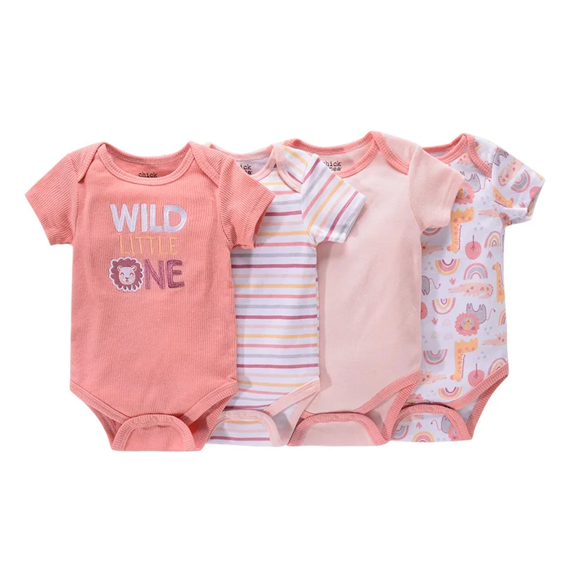 4Pieces Baby Clothing Four Season Unisex Cartoon Short Sleeve Baby Boy Girl Bodysuits Cute 100%Cotton Newborn Clothes