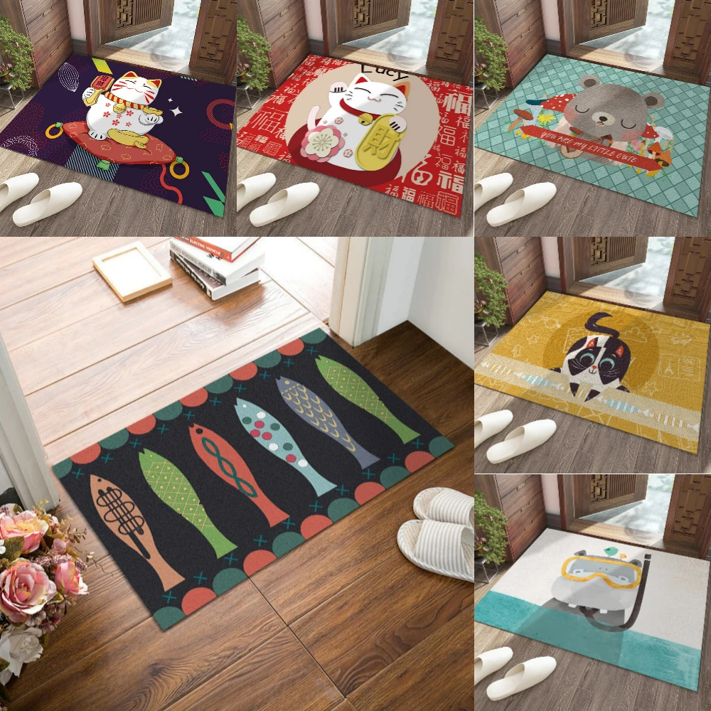 Kids Outdoor Ideas - Vintage Şanslı Kedi Balık Desen Paspas