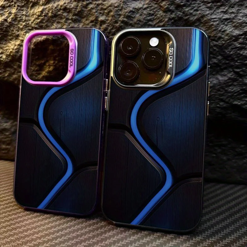 

Blue wood grain design phone case for iPhone 16 15 14 13 12 11 Pro/ Max/Plus shock-proof rear cover anti-fingerprint