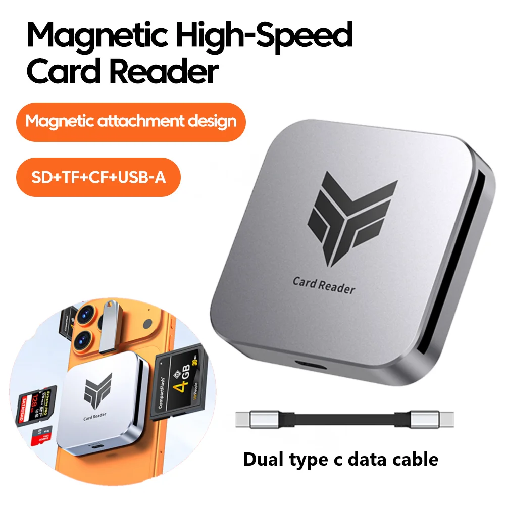 4-in-1 Magnetischer USB-C-Kartenleser SD TF CF USB-A Hochgeschwindigkeits-Speicherkartenadapter für iPhone 15 16 17 4K ProRes Kamera Drohne