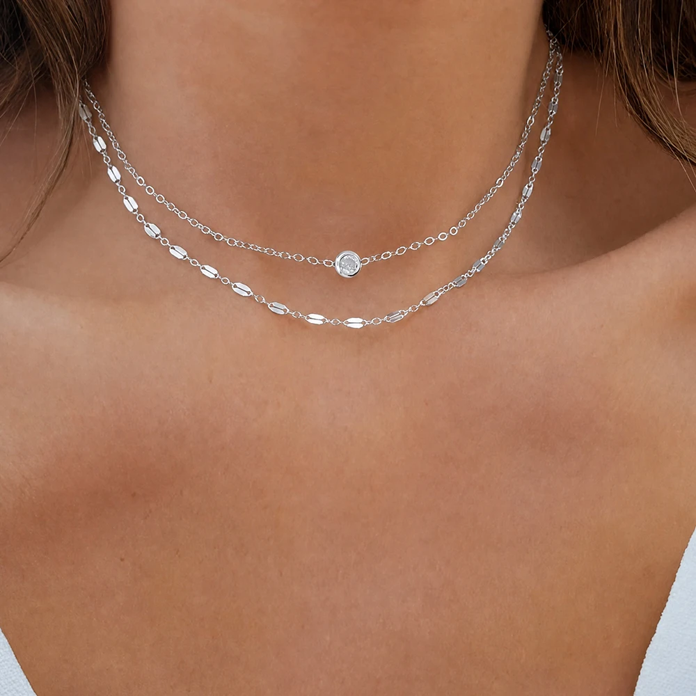 Stainless Steel Double-Layer Stacked Diamond Necklace: Delicate and Sparkling, Perfect for Everyday Wear, Commuting, and Dates