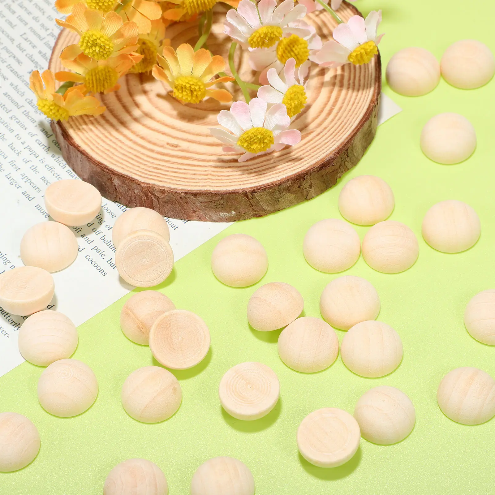

100pcs Wood Hemispheres Natural Hemu Half Round Crafting Balls Unfinished Beads Smooth Surface DIY Material Wood Craft Supplies