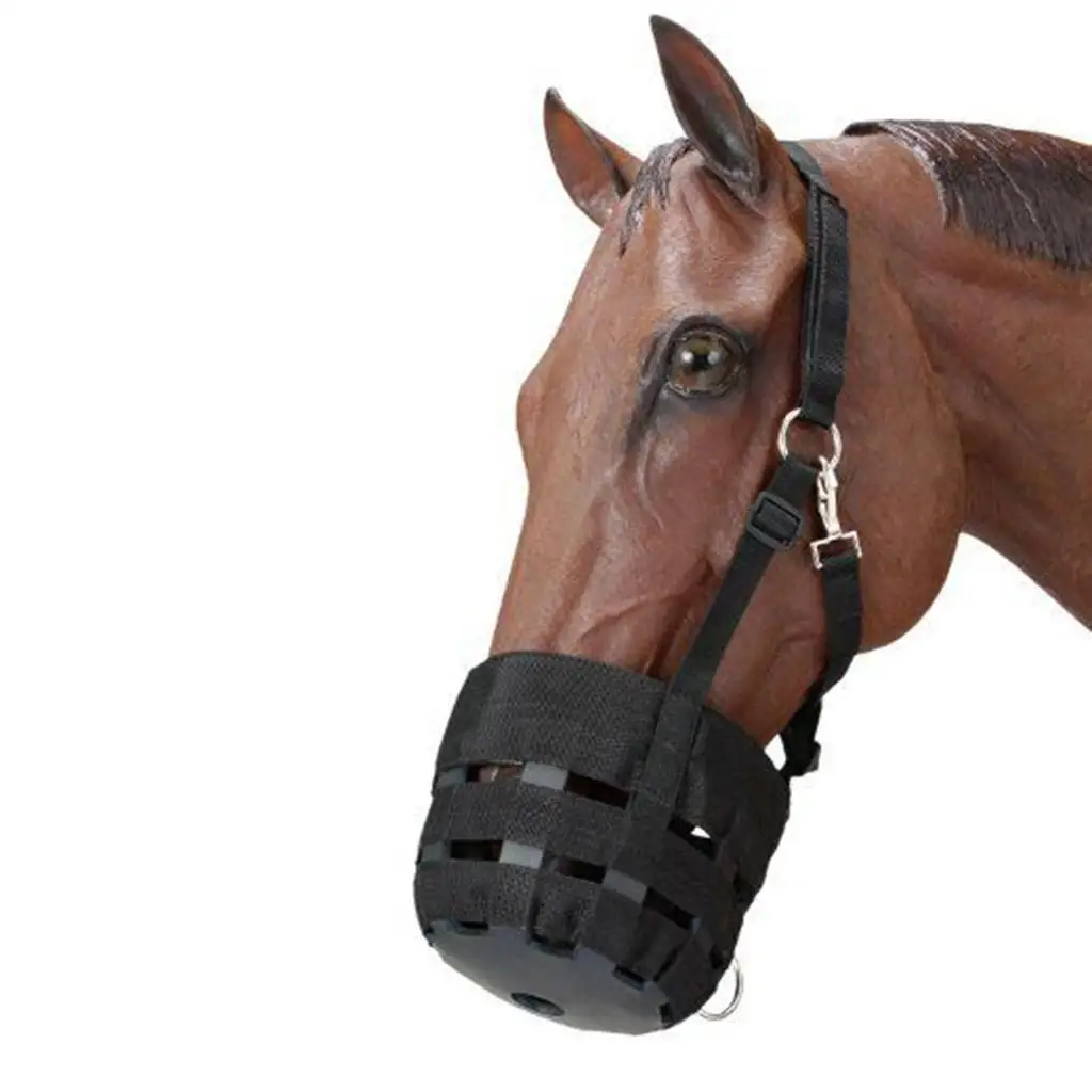 Nylon Horse Glazing Muzzle With Adjustable Horse Halter Collar Overeating Prevention Harness Horse Cribbing Stall Chewing