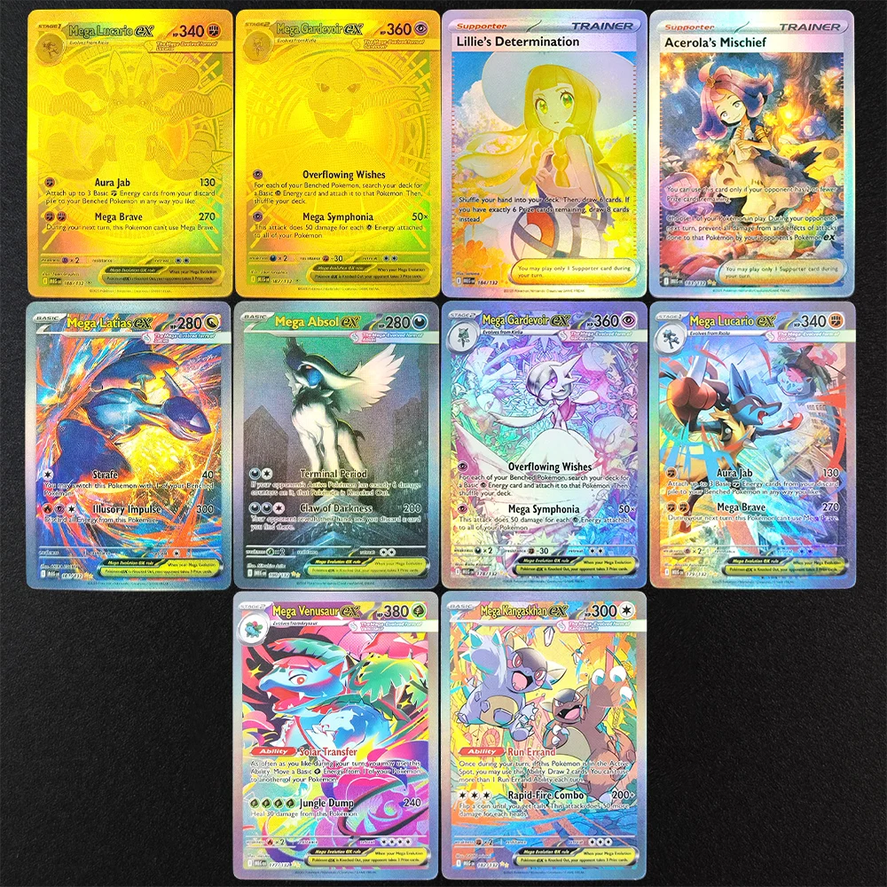لتقوم بها بنفسك PTCG الإنجليزية الذهب ميجا Gardevoir Lucario Venusaur Latias Absol ex Lillie ME01 Mega Evolution Collection لعبة بطاقة فلاش