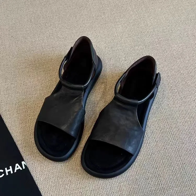 

Women's Brown Leather Open - Toe Gladiator Sandals - Soft Sole, Retro Style, Comfortable & Versatile