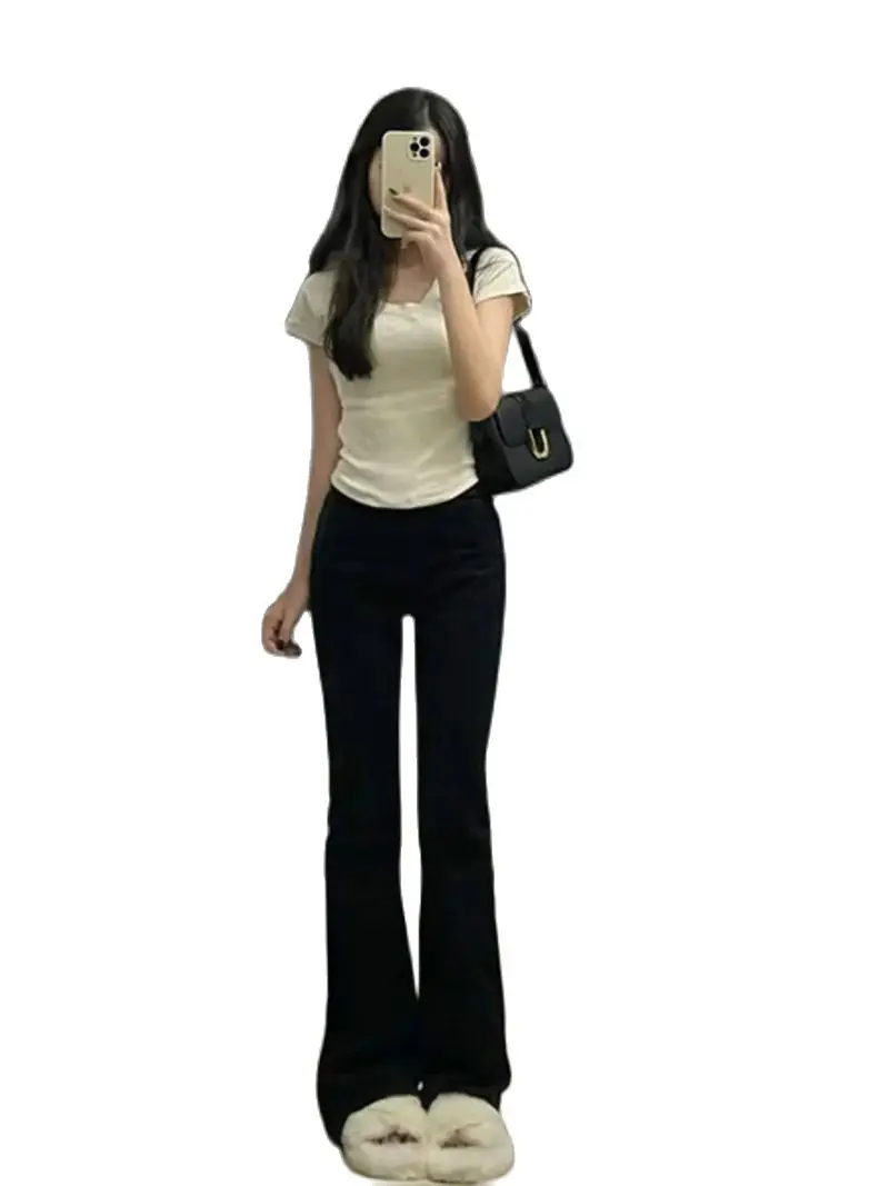 

High Quality Popular Soft Summer Spring Women Vintage Streetwear Washed Denim Flare Pants High Waist Suit For Office Lady