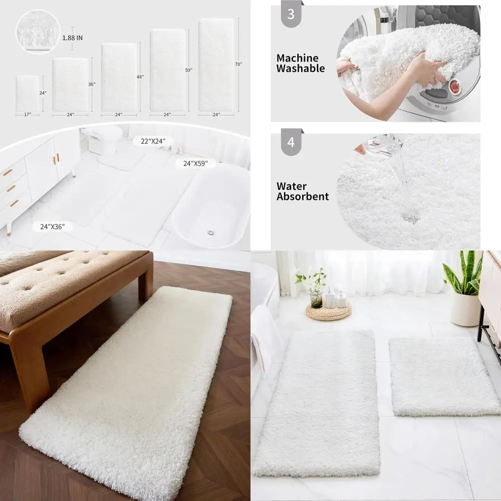 

Luxury 24x70 Non-Slip Plush Bath Runner Rug, Washable Fluffy Mat for Bathroom, Shower, and Tub