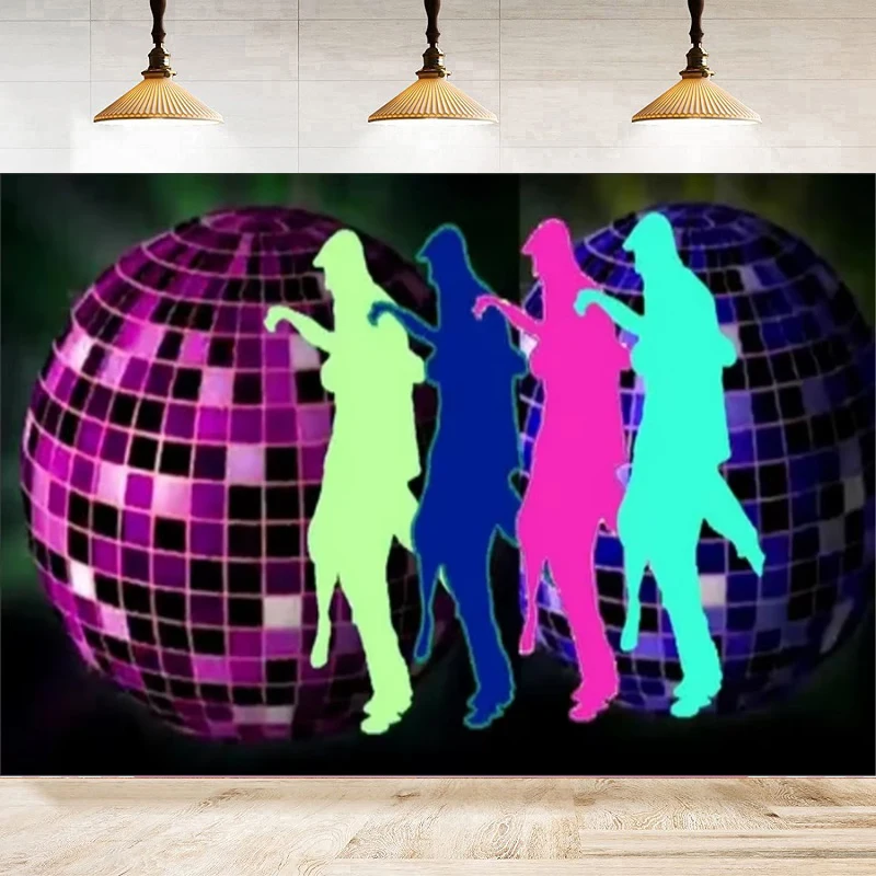 Disco Ball Photography Backdrop Neon Back To 70s 80s 90s Let's Crazy Glow In The Prom Birthday Party Decoration Music Background