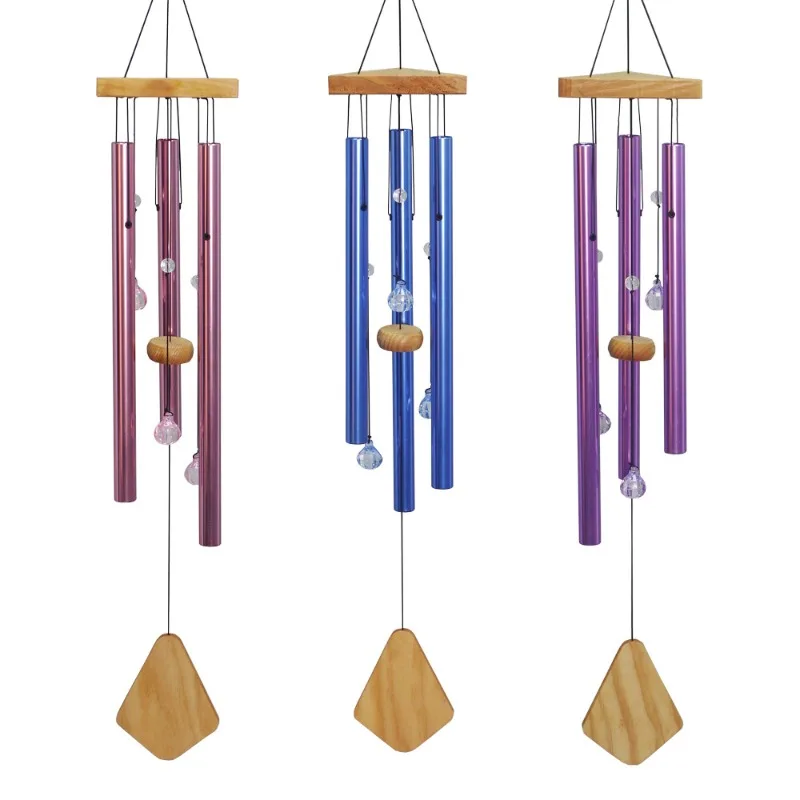Creative triangular wooden top wind chimes outdoor pendant wind chimes crystal beads glass beads