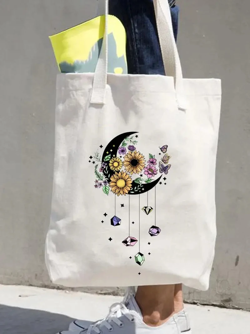 90s Style Flower Floral Girls Graphic Canvas Tote Bag for Women Aesthetic t Shopping Grocery Reusable School with Girl Gift