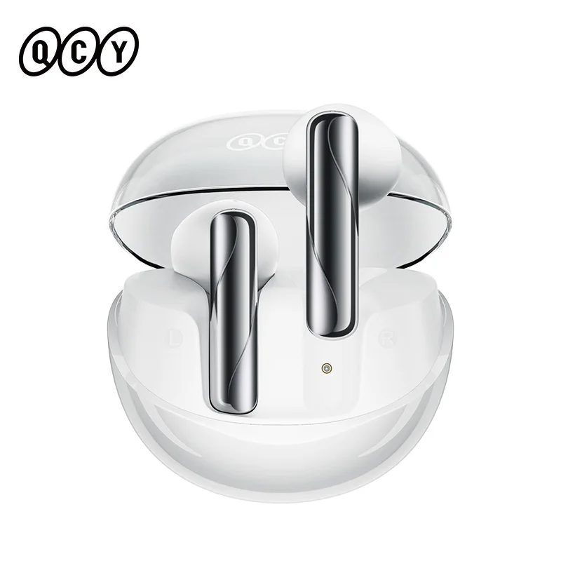 QCY AilyBuds Clear True Wireless Earphones 13mm Drivers Bluetooth 5.3 Semi in-Ear Earbuds 4 Mic ENC IPX5 Waterproof Headphones