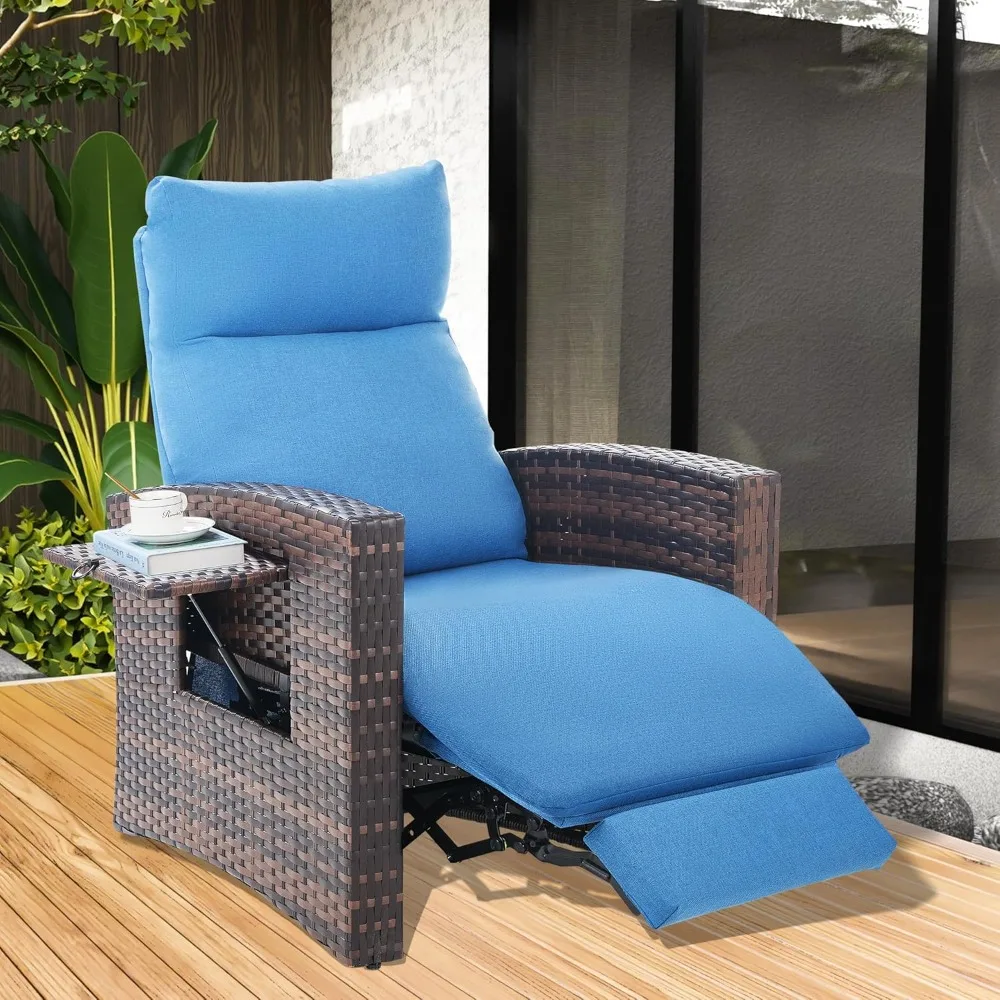 

Rattan Outdoor Recliner Chair, Patio Wicker Chaise Lounge Chair with Adjustable Removable Comfortable Cushion Backrest, Flip Sid
