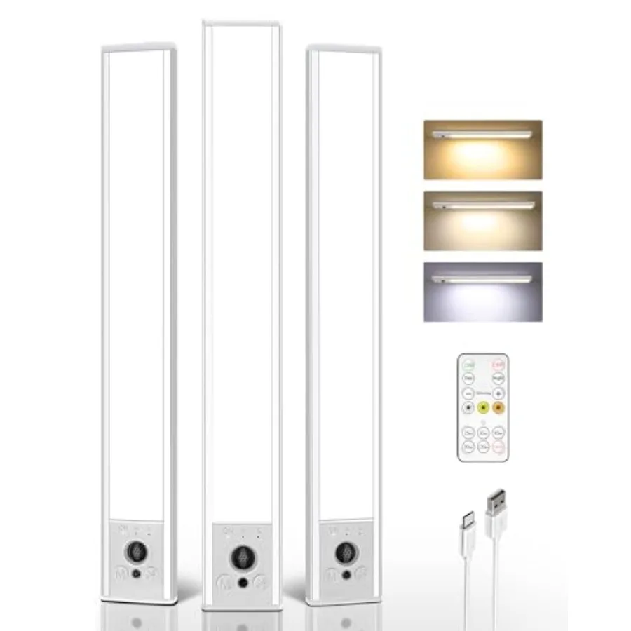 3-Pack Under Cabet Lightg, 4000mAh Rechargeable Motion Sensor Light, 16ch Magnetic Closet Lights with Dimmable and 3 Color Temp