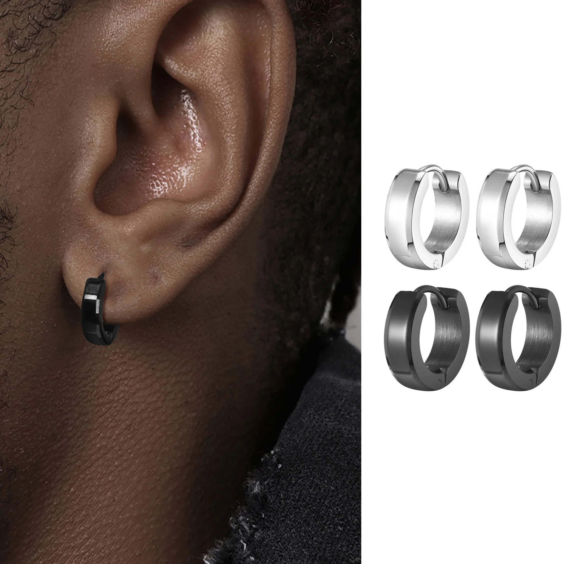 

Stainless Steel Hoop Earrings for Men Boys,Circular Round High Polish Huggie Male Earrings,Trendy Hip Hop Cool Jewelry Gift