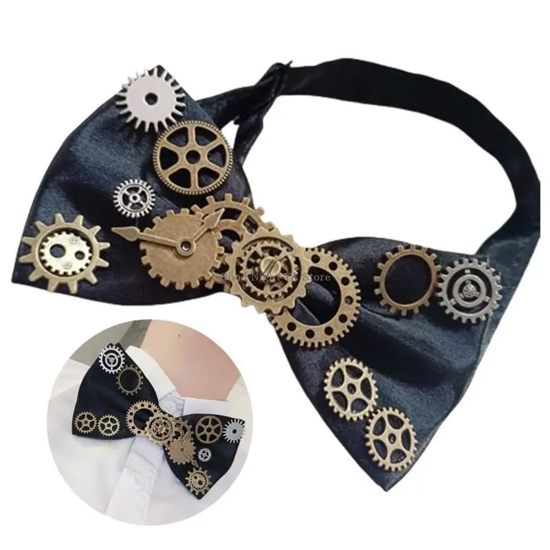 gravata-elegante-com-fita-e-lacos-engrenagem-acessorios-colarinho-vintage