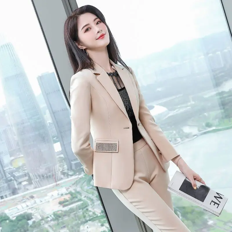 Fashion Women's Suit Spring and Autumn Korean Version New Slim Professional Temperament Small Suit Elegant Women's Two-piece Set