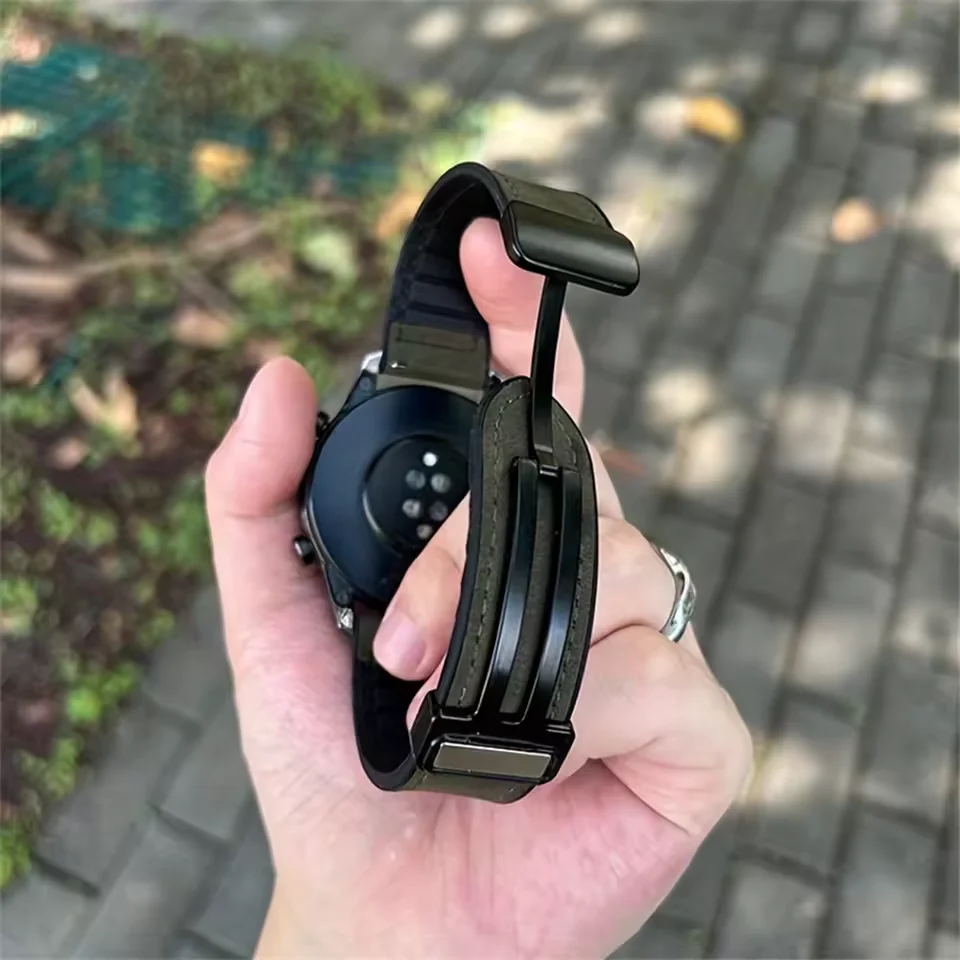 22/20mm Leather+Silicone Strap for Samsung Galaxy Watch 7 6 5 4 Amazfit GTR Magnetic Comfortable Band for Huawei Watch GT5 46mm image 3