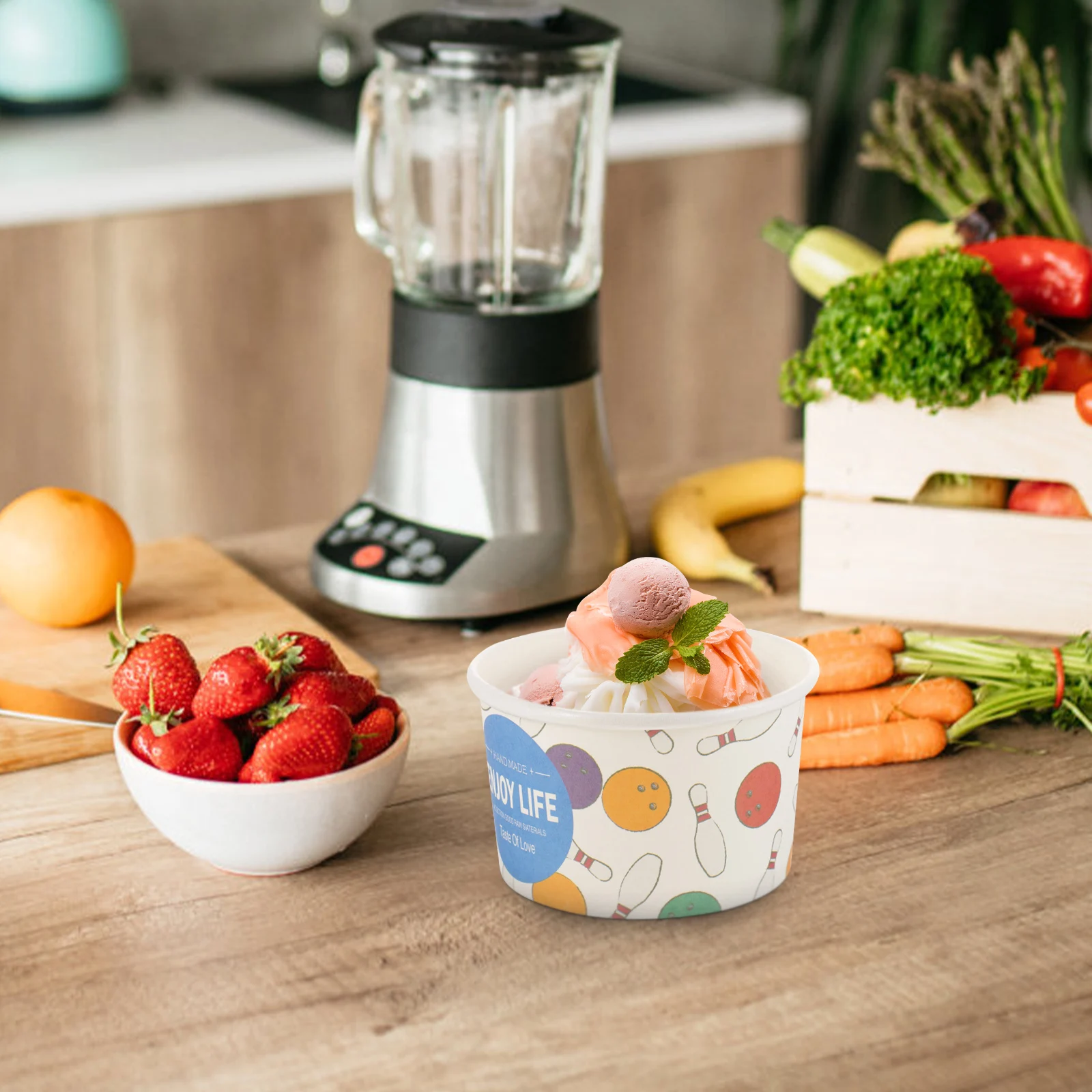 

50Pcs Ice Cream Paper Cups Disposable Party Dessert Bowls Multipurpose Durable Outdoor Camping Supplies Ice Cream Bowls