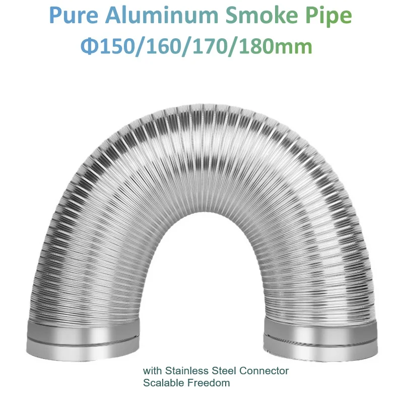 Φ90-180mm Pure Aluminum Smoke Pipe Semi-Flexible Ventilation Duct with Stainless Steel Connector for Kitchen Bathroom Outlet