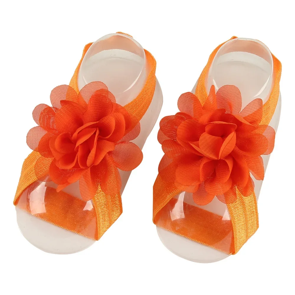 Solid Color Handmade Chiffon Flowers Infant Barefoot Sandals DIY Children Accessories Newborn Photography Props Birthday Gifts - view 5