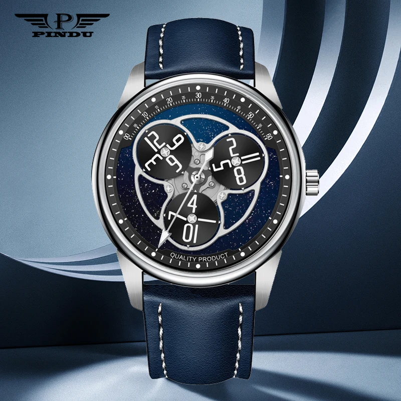 PINDU Men Luxury Starwheel Watch Three Needles And One Line Design 42MM Fashion Automatic Mechanical Wristwatch Luminous 2024